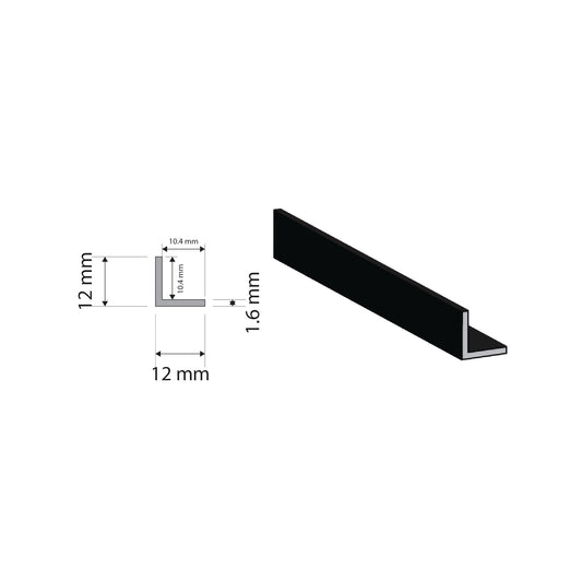Black Aluminium Equal Angle | 12x12x1.6mm | 6063 T5 Alloy | Custom Length