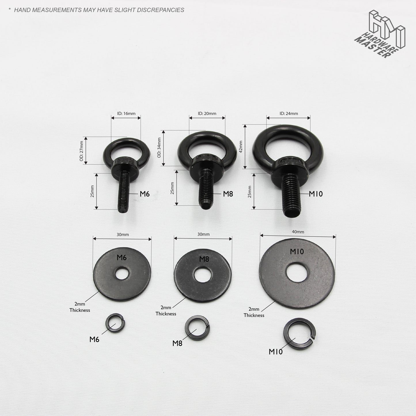 Black Unistrut Eye Bolt Kit | Stainless Steel | M6 M8 M10 | Set of 2