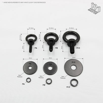 Black Unistrut Eye Bolt Kit | Stainless Steel | M6 M8 M10 | Set of 2
