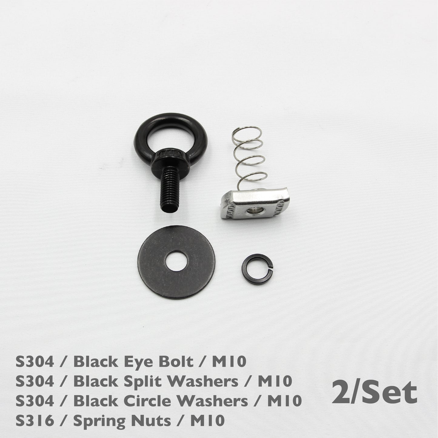 Black Unistrut Eye Bolt Kit | Stainless Steel | M6 M8 M10 | Set of 2
