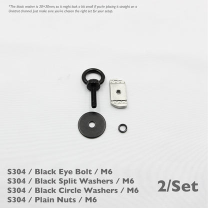 Black Unistrut Eye Bolt Kit | Stainless Steel | M6 M8 M10 | Set of 2