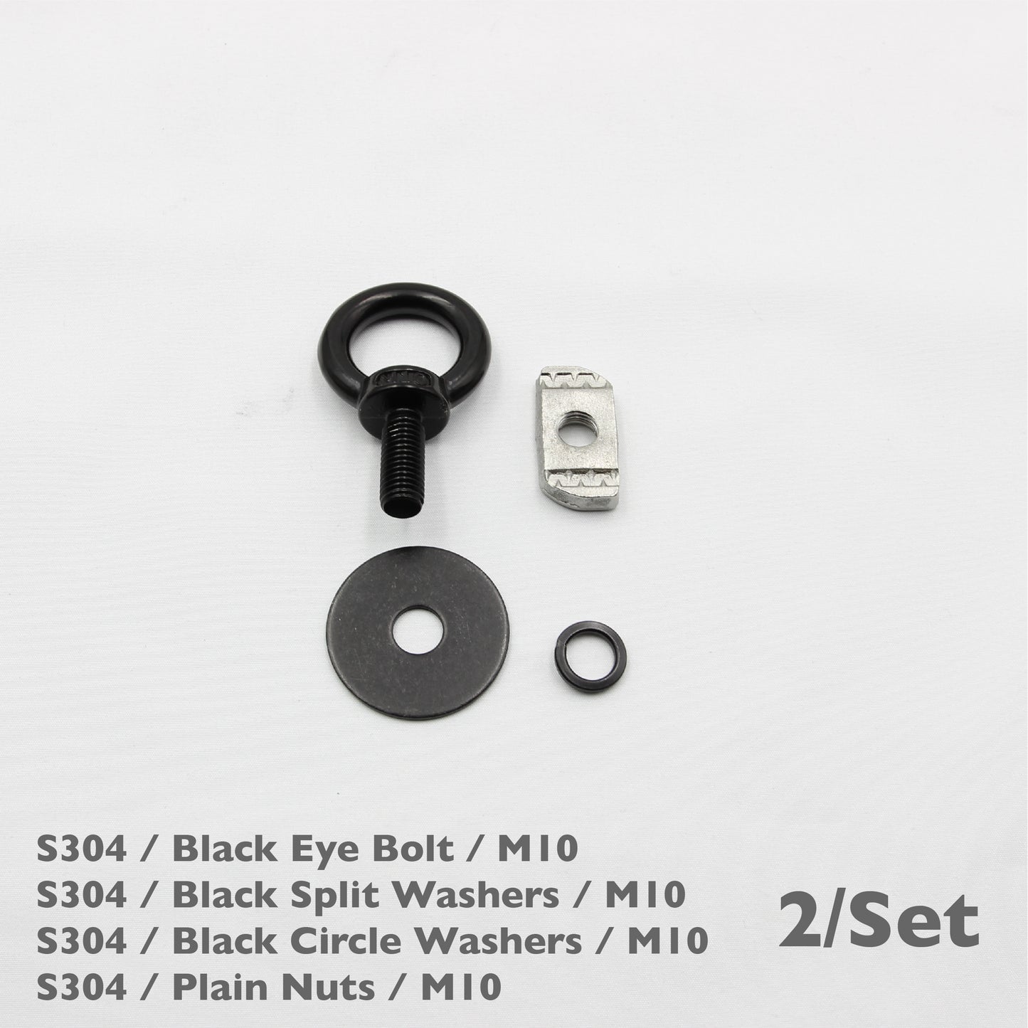 Black Unistrut Eye Bolt Kit | Stainless Steel | M6 M8 M10 | Set of 2