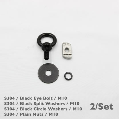 Black Unistrut Eye Bolt Kit | Stainless Steel | M6 M8 M10 | Set of 2