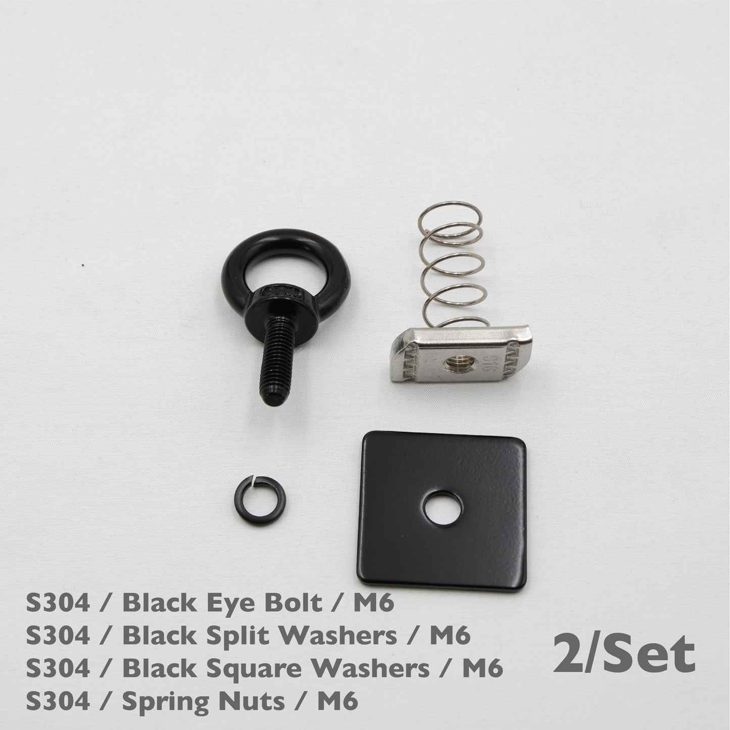 Black Unistrut Eye Bolt Kit | Stainless Steel | M6 M8 M10 | Set of 2