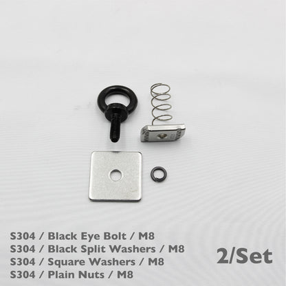 Black Unistrut Eye Bolt Kit | Stainless Steel | M6 M8 M10 | Set of 2
