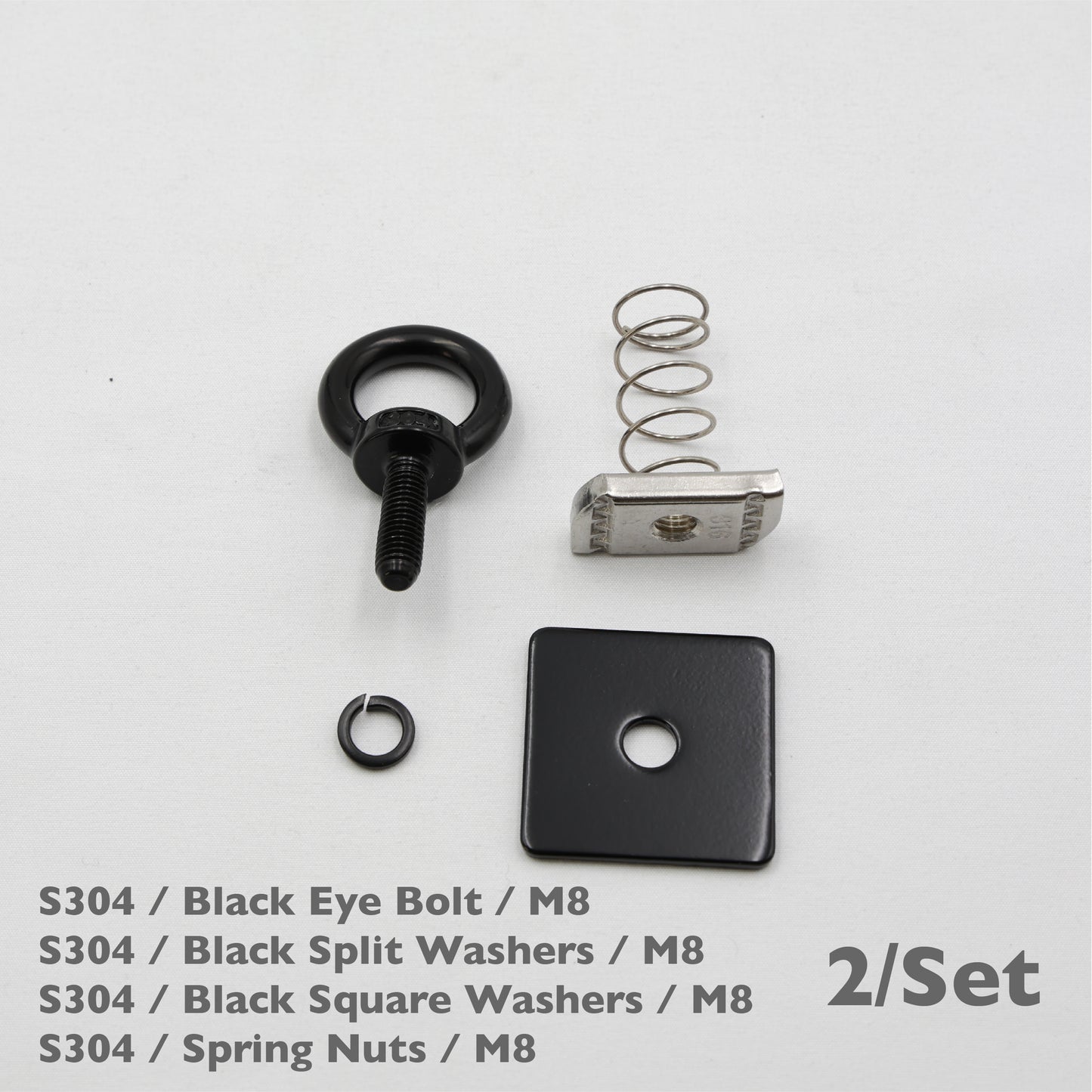 Black Unistrut Eye Bolt Kit | Stainless Steel | M6 M8 M10 | Set of 2