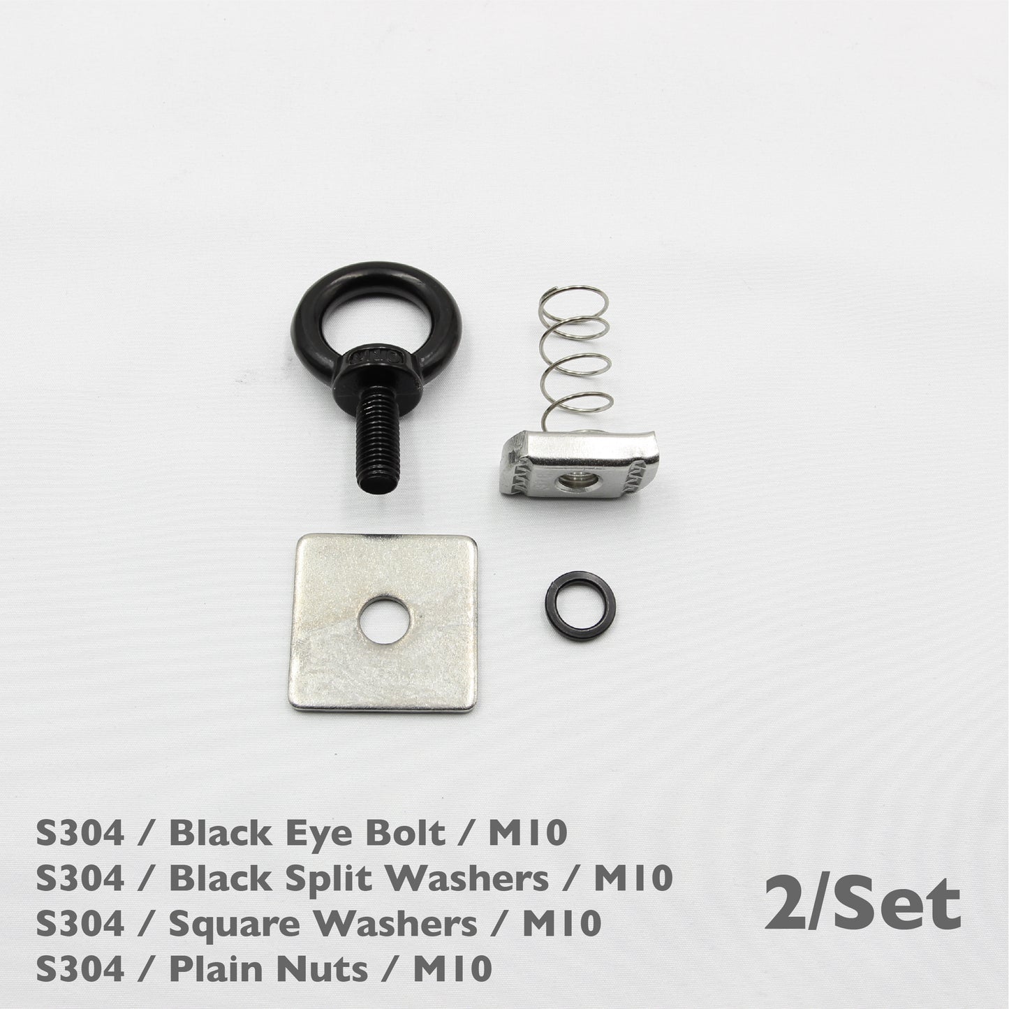 Black Unistrut Eye Bolt Kit | Stainless Steel | M6 M8 M10 | Set of 2