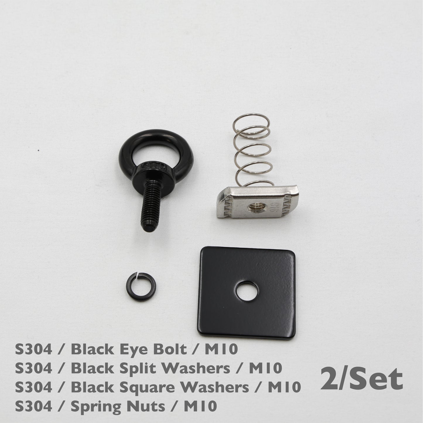 Black Unistrut Eye Bolt Kit | Stainless Steel | M6 M8 M10 | Set of 2