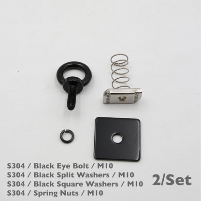 Black Unistrut Eye Bolt Kit | Stainless Steel | M6 M8 M10 | Set of 2