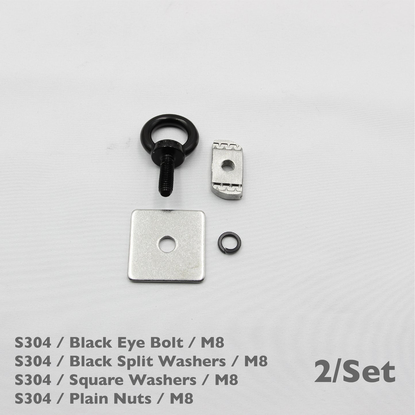 Black Unistrut Eye Bolt Kit | Stainless Steel | M6 M8 M10 | Set of 2