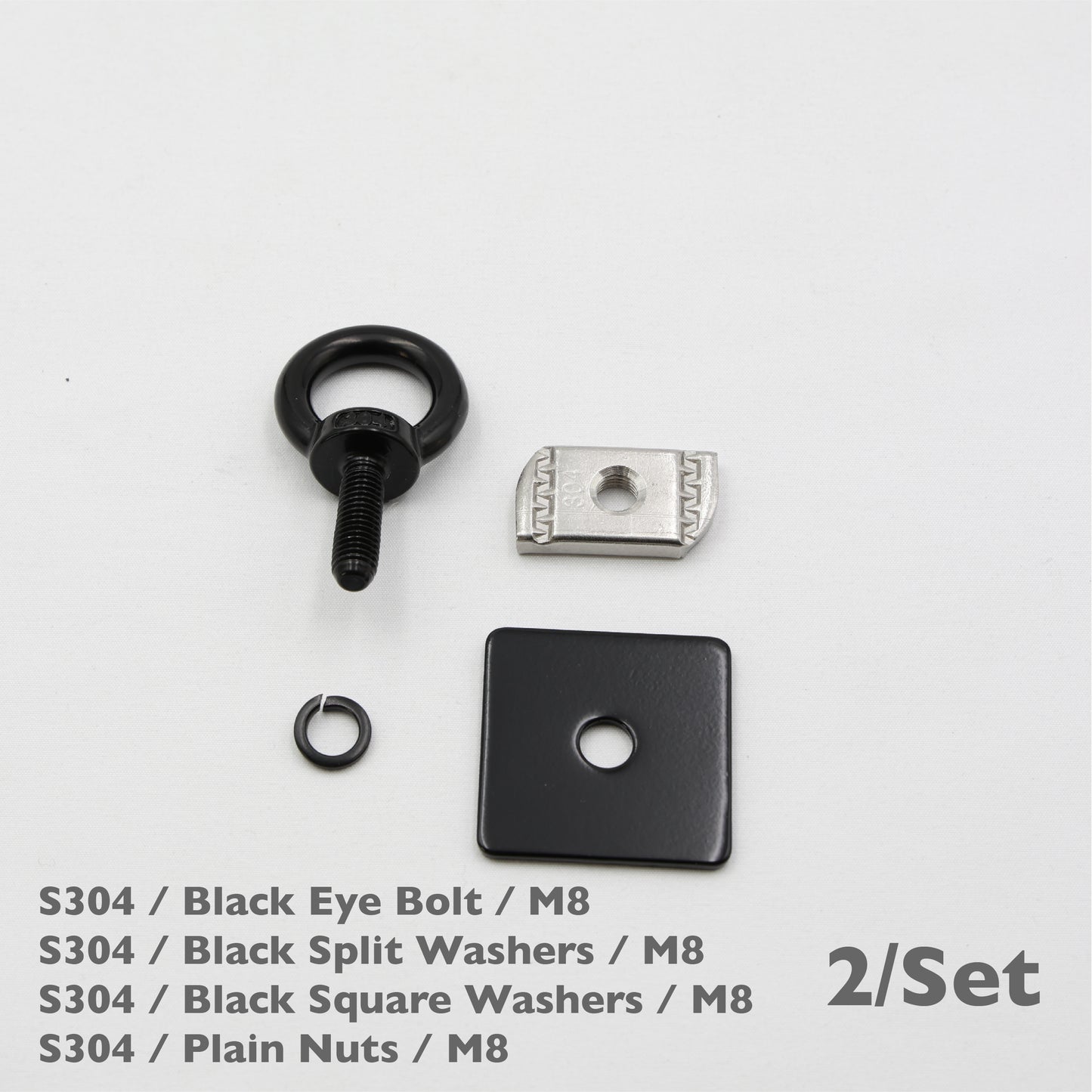 Black Unistrut Eye Bolt Kit | Stainless Steel | M6 M8 M10 | Set of 2
