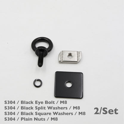 Black Unistrut Eye Bolt Kit | Stainless Steel | M6 M8 M10 | Set of 2