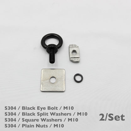 Black Unistrut Eye Bolt Kit | Stainless Steel | M6 M8 M10 | Set of 2