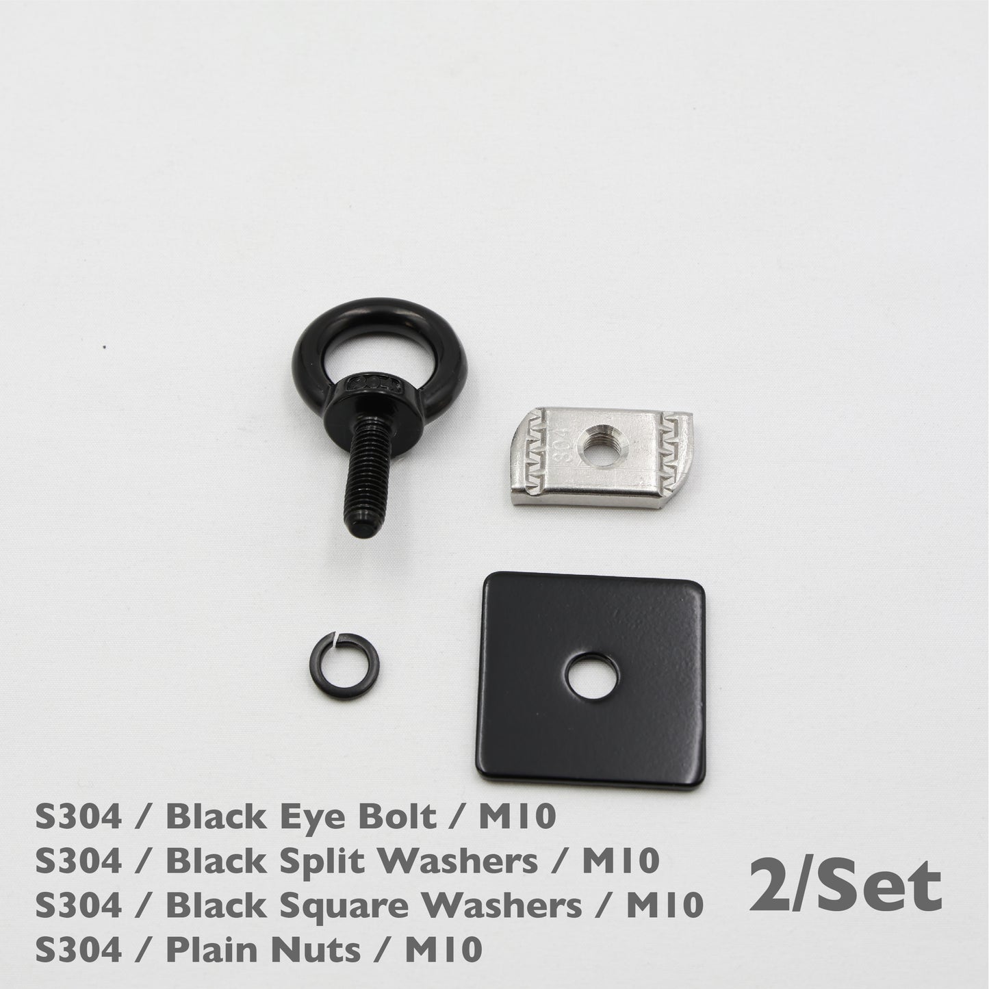 Black Unistrut Eye Bolt Kit | Stainless Steel | M6 M8 M10 | Set of 2