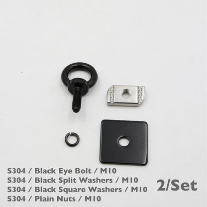 Black Unistrut Eye Bolt Kit | Stainless Steel | M6 M8 M10 | Set of 2