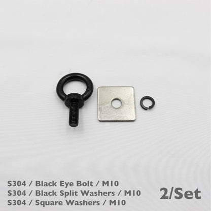 Black Unistrut Eye Bolt Kit | Stainless Steel | M6 M8 M10 | Set of 2