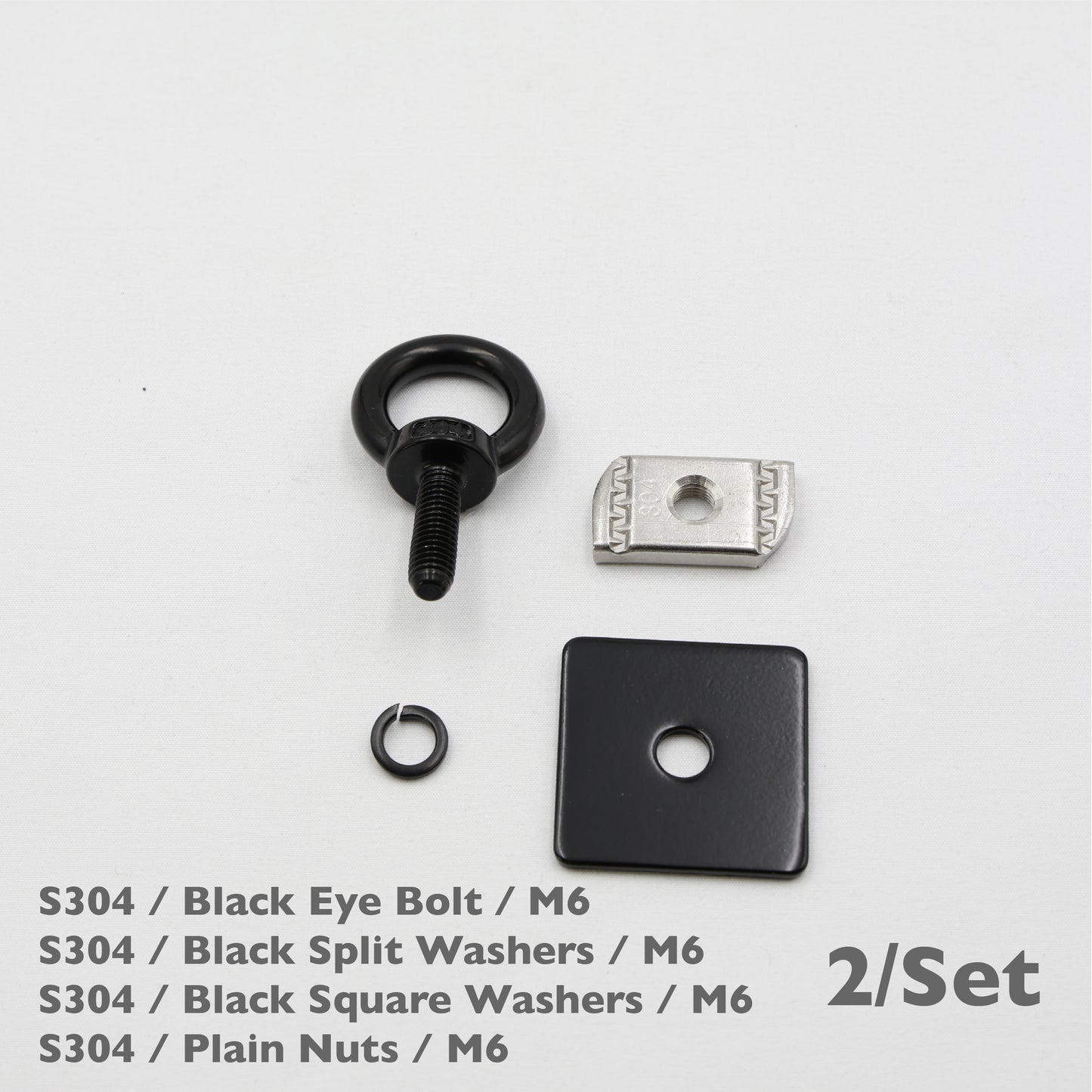 Black Unistrut Eye Bolt Kit | Stainless Steel | M6 M8 M10 | Set of 2