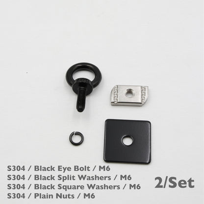Black Unistrut Eye Bolt Kit | Stainless Steel | M6 M8 M10 | Set of 2