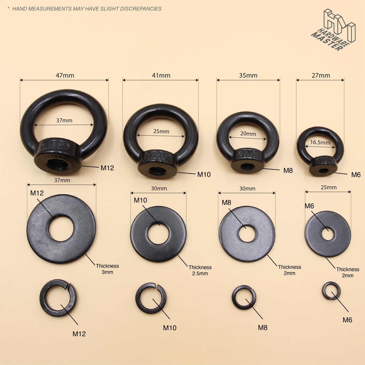Black Stainless Steel Eye Nuts Heavy Duty – Rigging Tie Down Set (M6, M8, M10, M12)