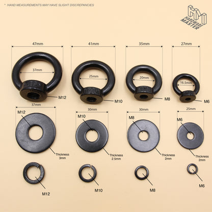 Black Stainless Steel Eye Nuts Heavy Duty – Rigging Tie Down Set (M6, M8, M10, M12)