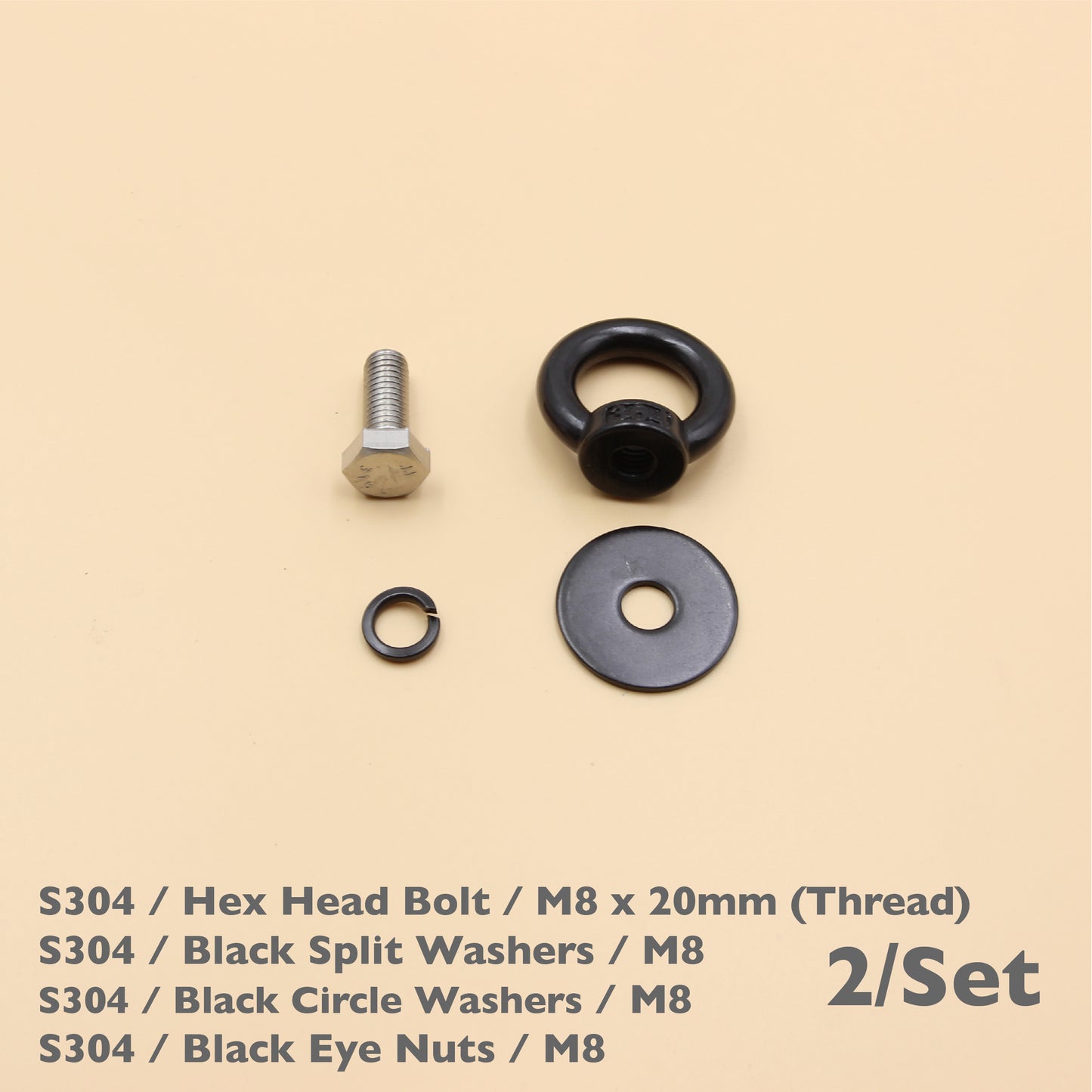 Black Stainless Steel Eye Nuts Heavy Duty – Rigging Tie Down Set (M6, M8, M10, M12)