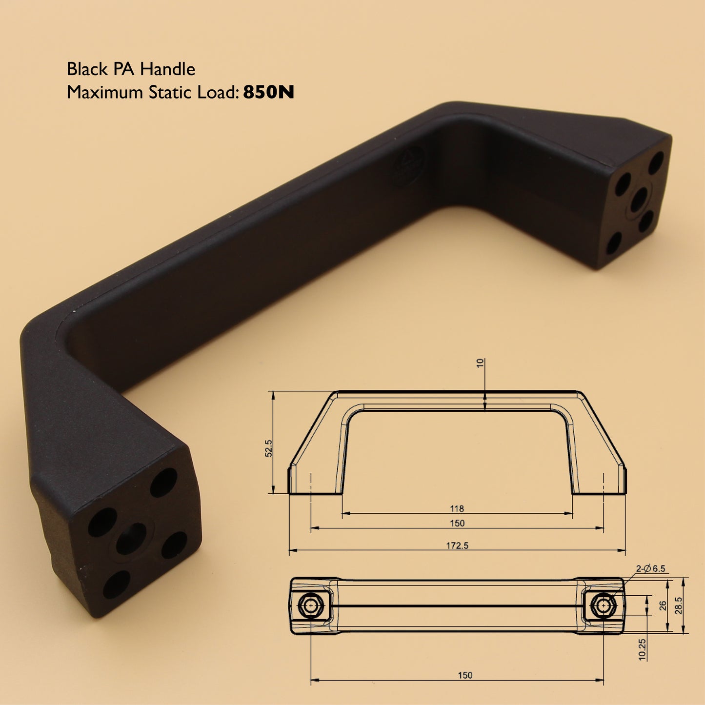 Black Grab Handle | Durable PA | For Door, Drawer, RVs, Toolboxes Or Canopy
