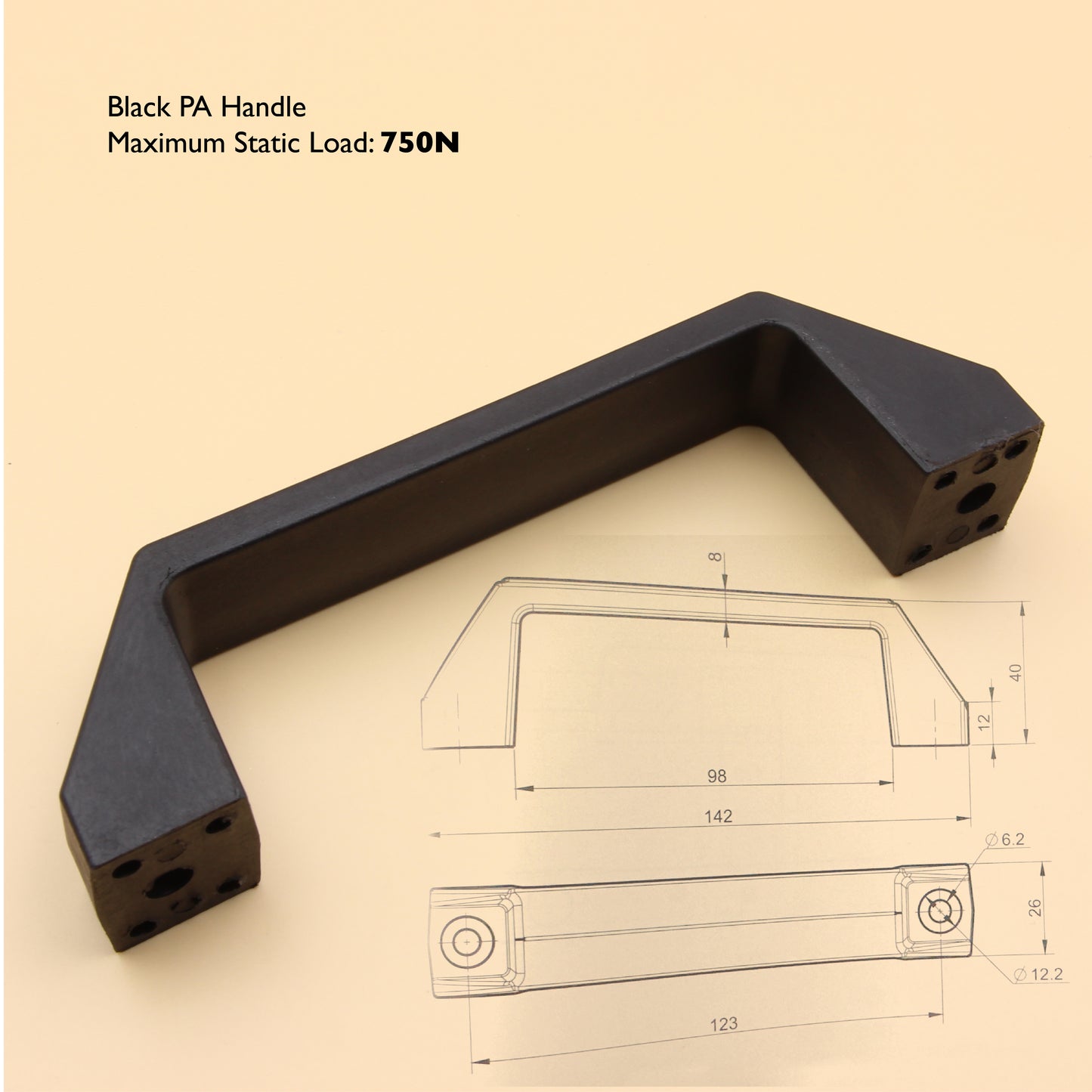 Black Grab Handle | Durable PA | For Door, Drawer, RVs, Toolboxes Or Canopy