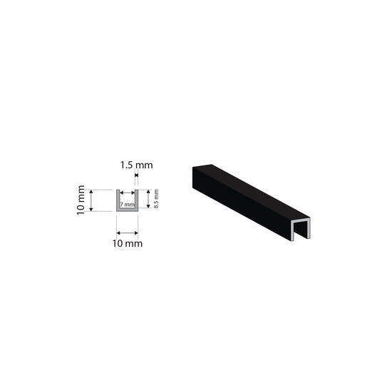 Black Aluminium U Channel | 10x10x1.5mm | 6063 T5 Alloy | Custom Length