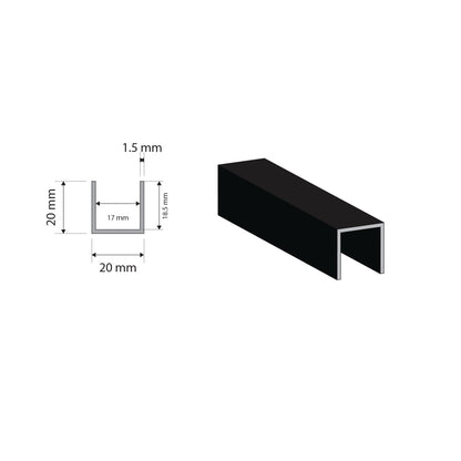 Black Aluminium U Channel | 20x20x1.5mm | 6063 T5 Alloy | Custom Length