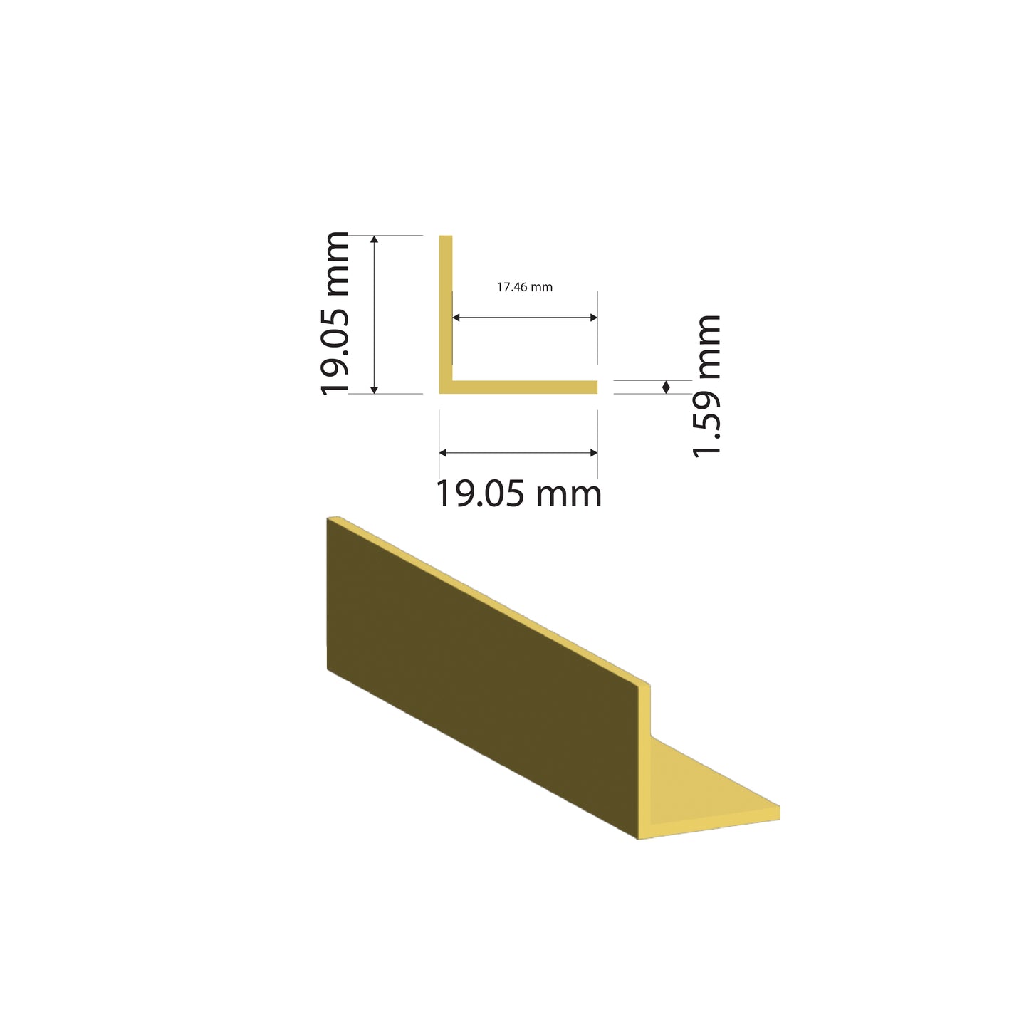 Brass Equal Angle | 19.05x19.05x1.59mm | C380 Alloy | Custom Length