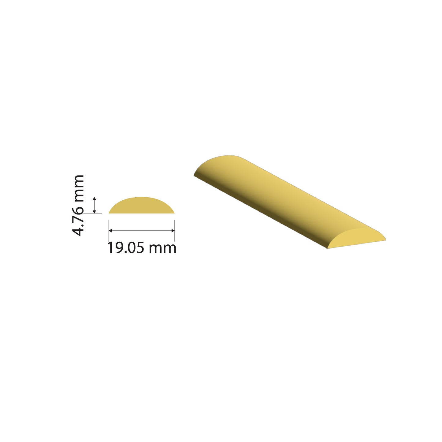 Brass Solid Half Round Rod | 19.05x4.76mm | C380 Alloy | Custom Length