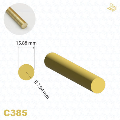 Brass Solid Rod – C385 Alloy | 15.88mm Diameter | Custom Lengths Available
