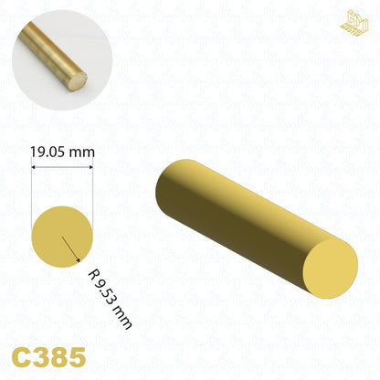 Brass Solid Rod – C385 Alloy | 19.05mm Diameter | Custom Lengths Available