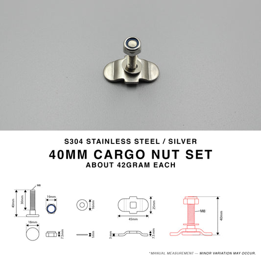 S304 Silver Cargo L Track M8 x 40mm Bolt Nut Set