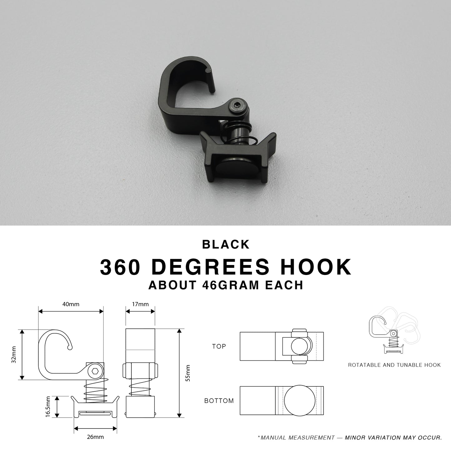 Black Cargo L Track 360 Degrees Hook