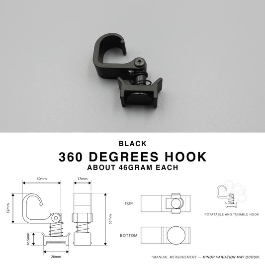 Black Cargo L Track 360 Degrees Hook