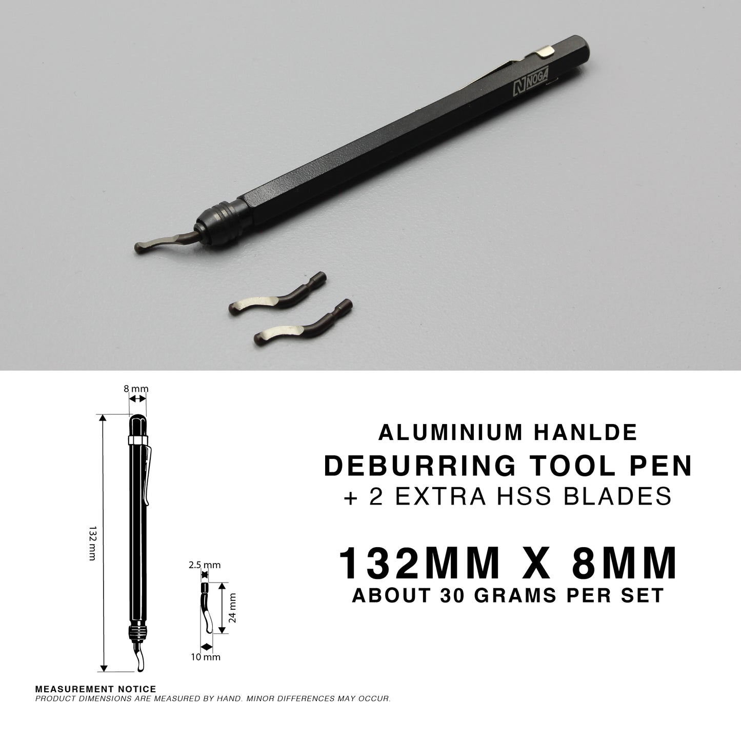 NOGA Deburring Tool Pen with 2 Blades Metal Aluminium Burr Remover Professional