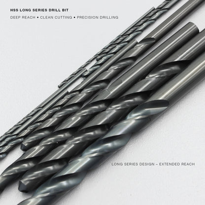 Size 1mm – 13mm | Premium HSS Long Series Drill Bits | Type N | Black