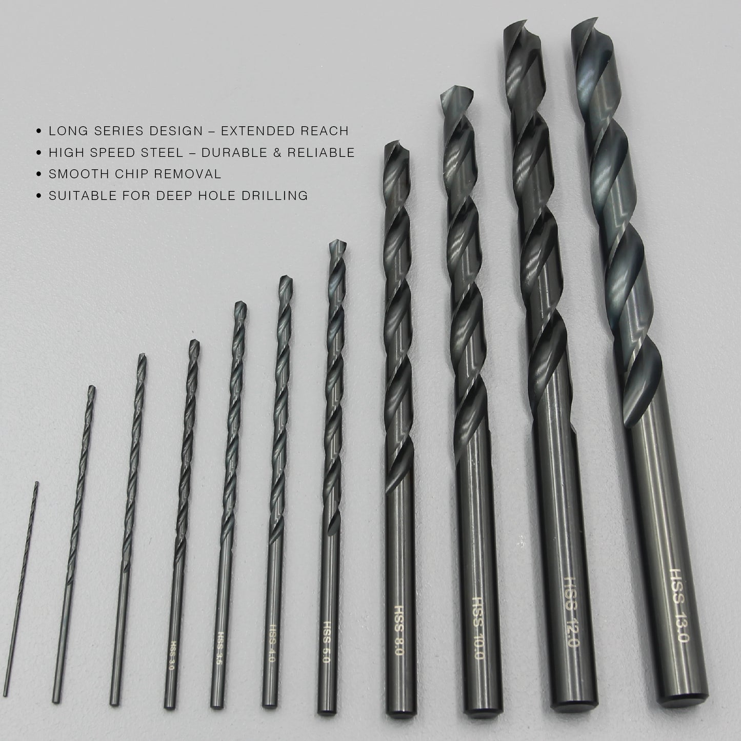 Size 1mm – 13mm | Premium HSS Long Series Drill Bits | Type N | Black