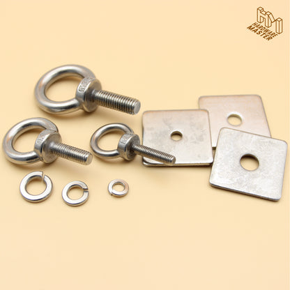 2 Sets - Stainless Steel Unistrut Eye Bolt Tie Down Kit | M6 / M8 / M10