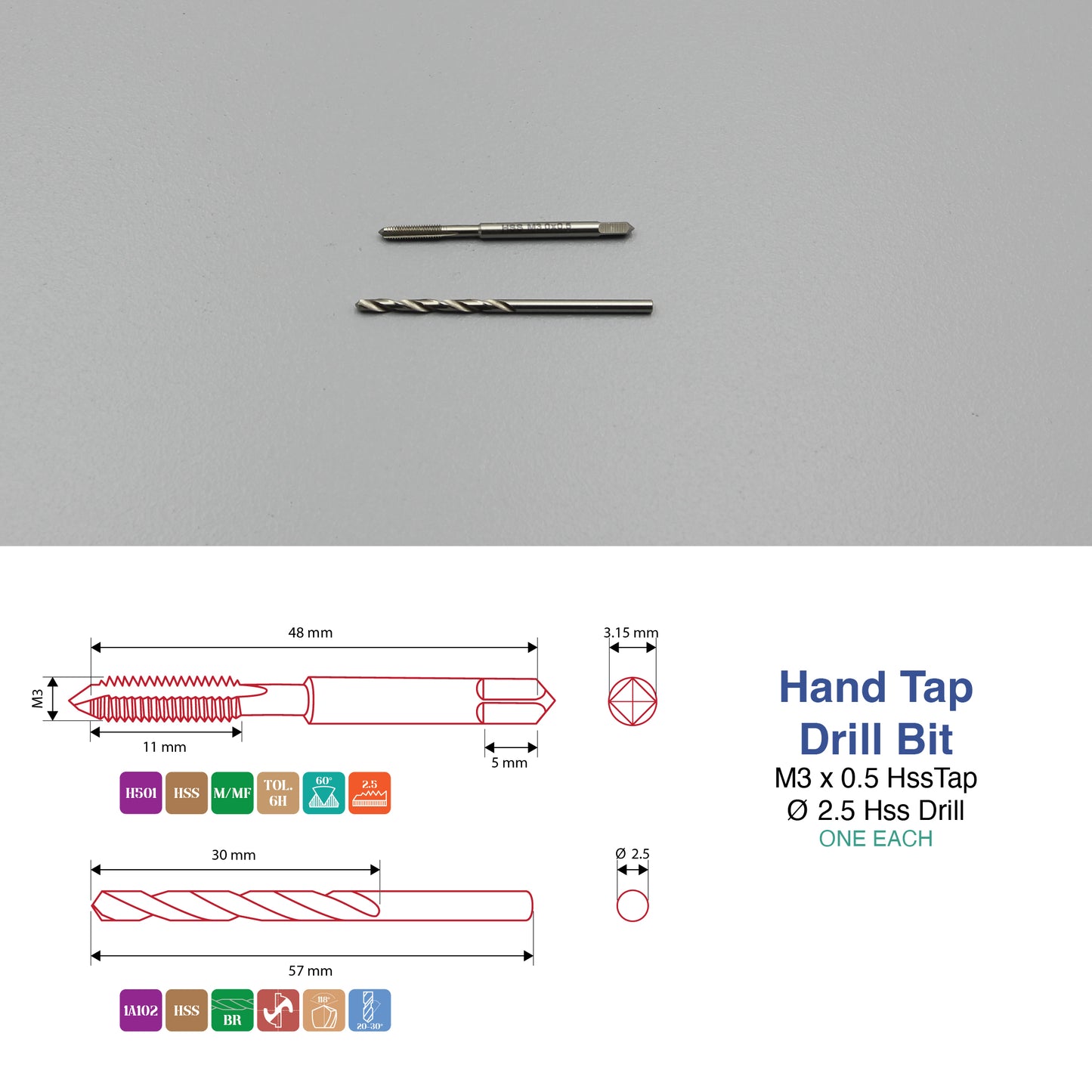 M3 M4 M5 M6 M8 M10 M12 Threading Set | HSS Metric Hand Tap + Matching Drill Bit