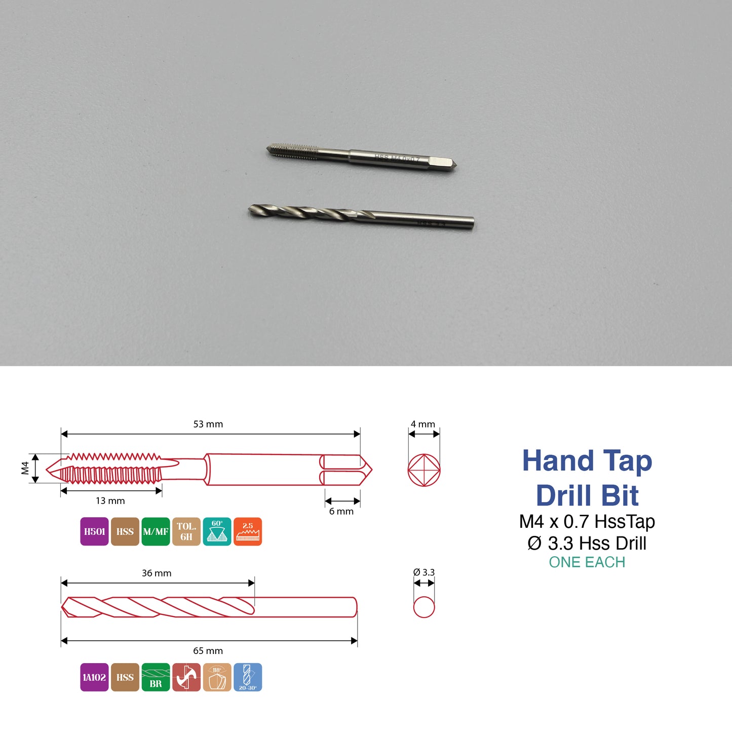 M3 M4 M5 M6 M8 M10 M12 Threading Set | HSS Metric Hand Tap + Matching Drill Bit