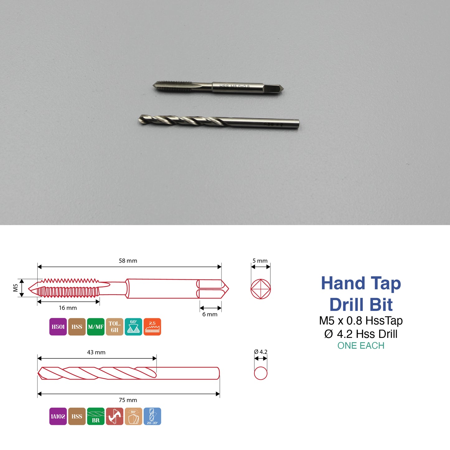 M3 M4 M5 M6 M8 M10 M12 Threading Set | HSS Metric Hand Tap + Matching Drill Bit