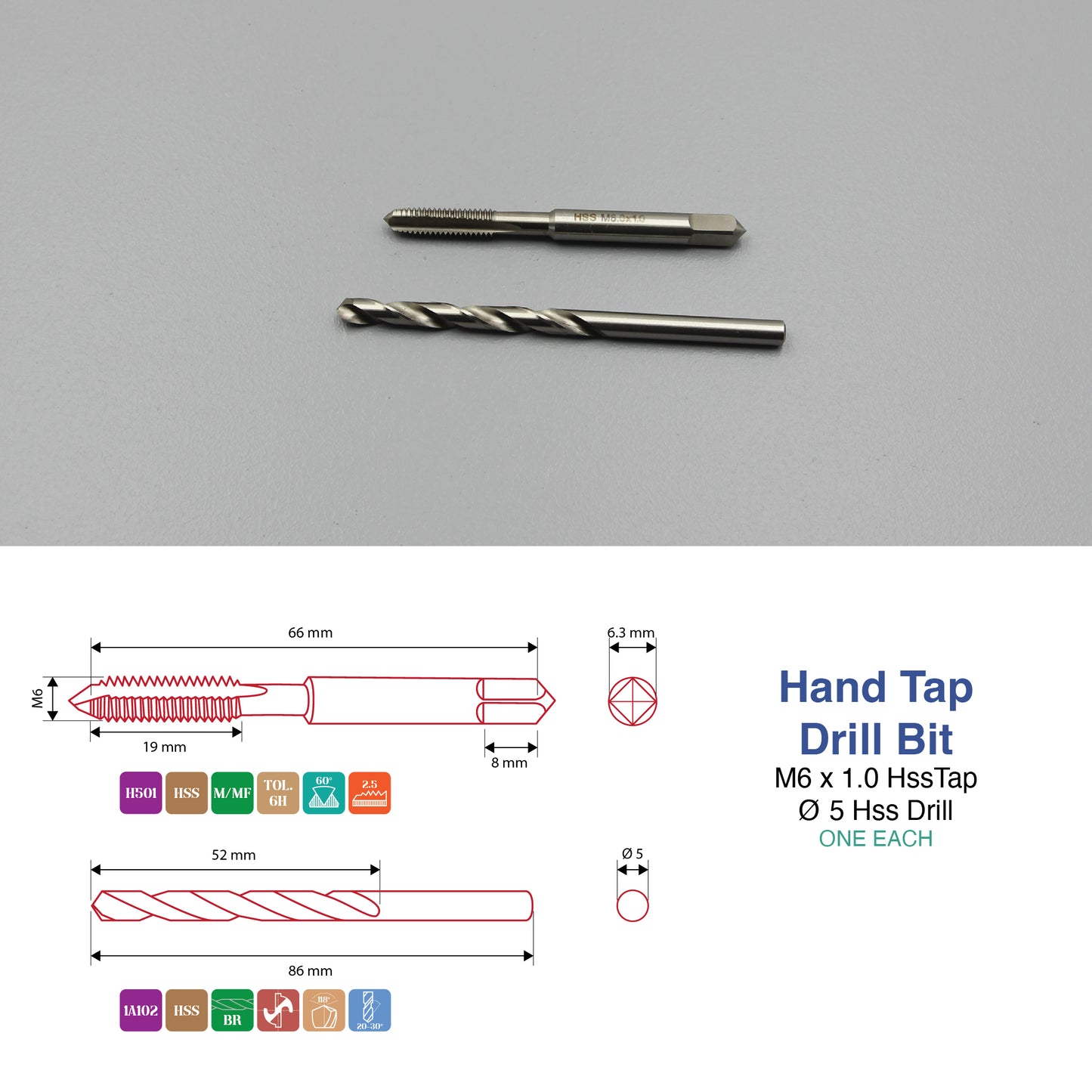 M3 M4 M5 M6 M8 M10 M12 Threading Set | HSS Metric Hand Tap + Matching Drill Bit
