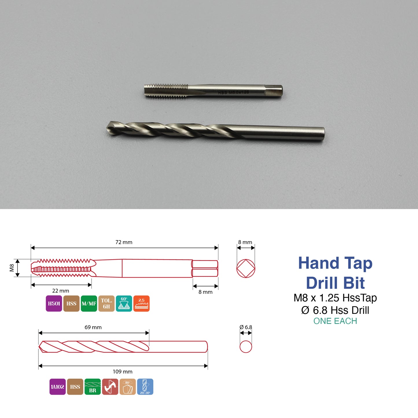 M3 M4 M5 M6 M8 M10 M12 Threading Set | HSS Metric Hand Tap + Matching Drill Bit