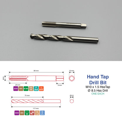 M3 M4 M5 M6 M8 M10 M12 Threading Set | HSS Metric Hand Tap + Matching Drill Bit