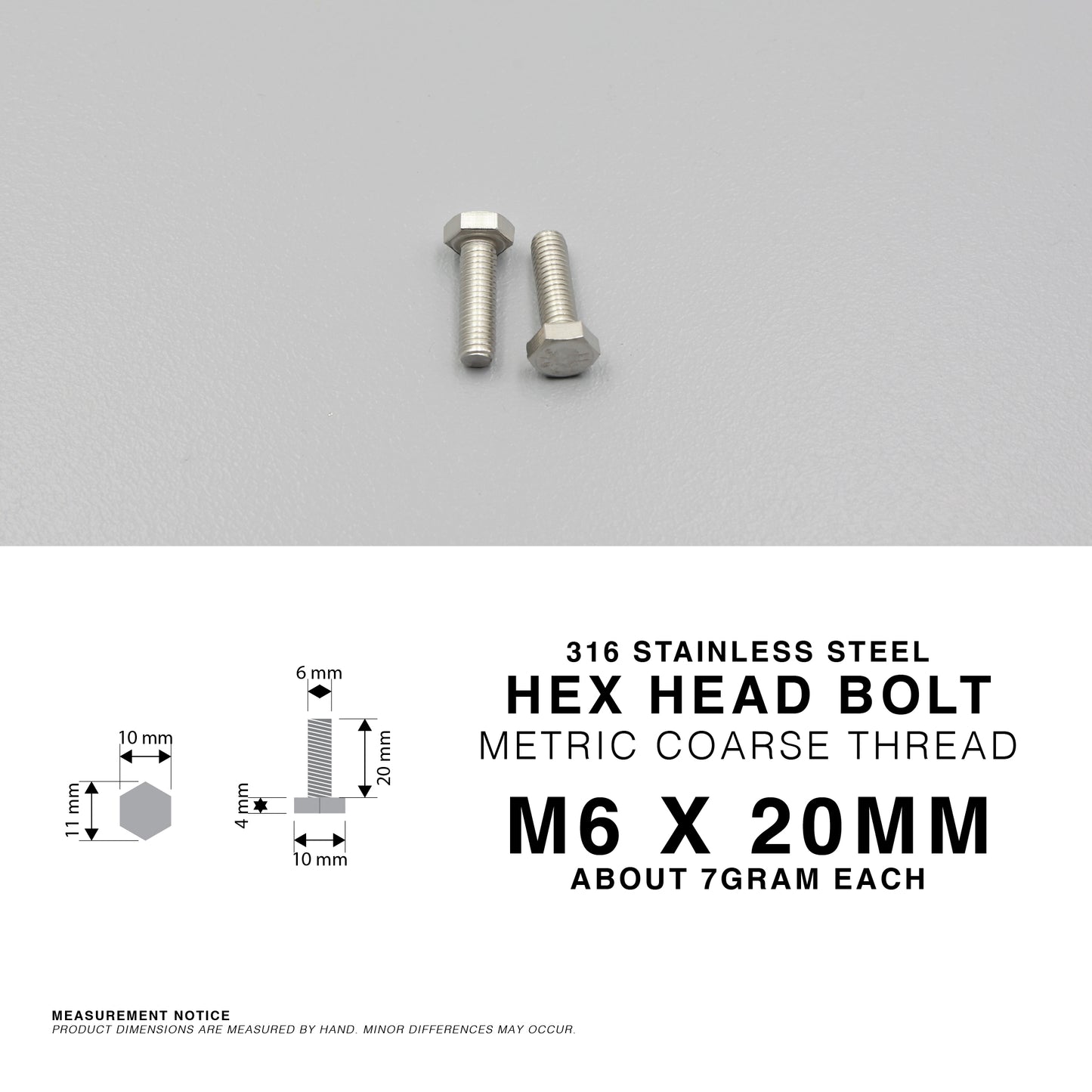 S316 Stainless Steel Hex Head Bolts Metric Coarse Thread M6 M8 M10 M12 Marine