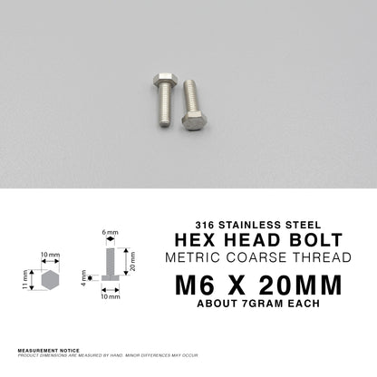 S316 Stainless Steel Hex Head Bolts Metric Coarse Thread M6 M8 M10 M12 Marine