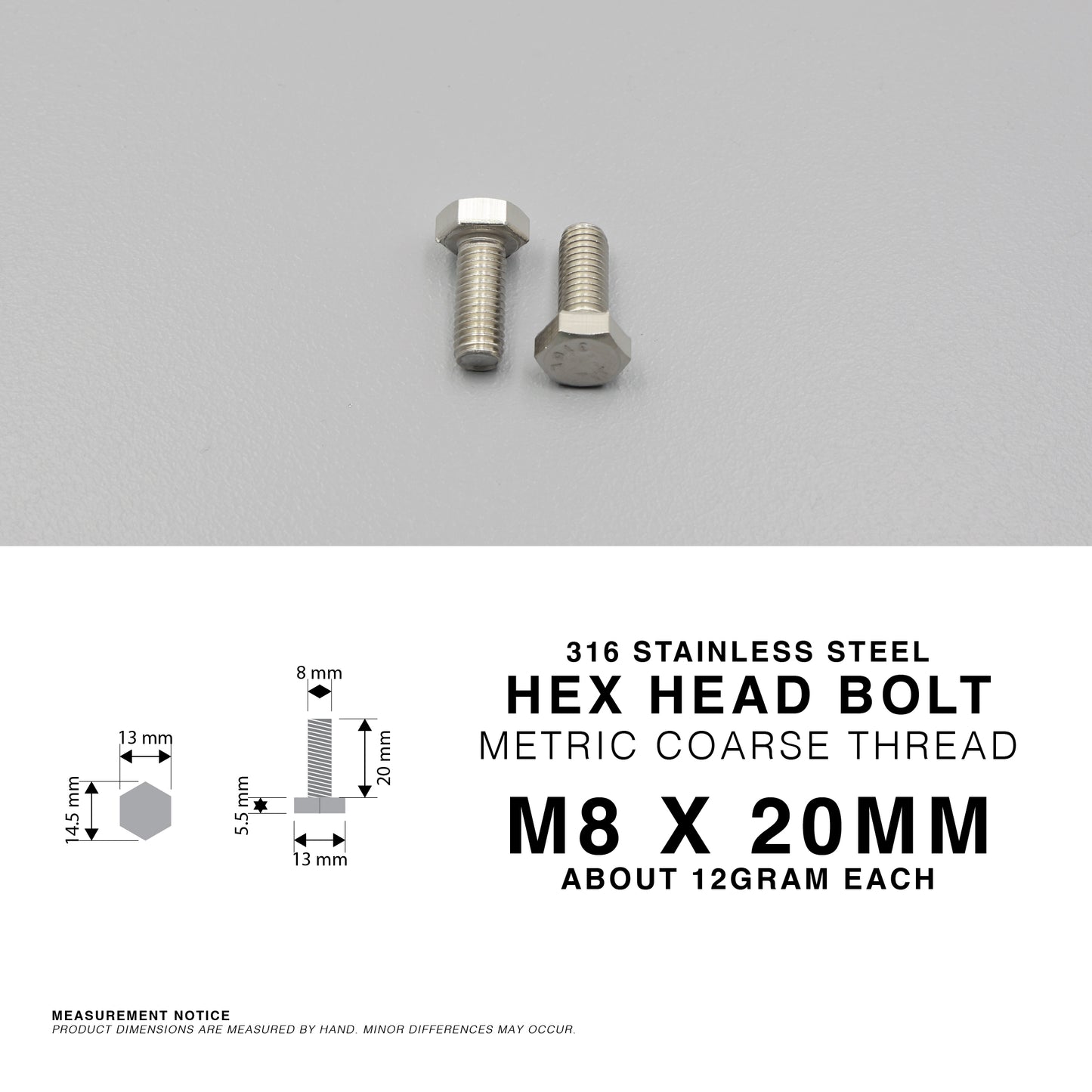 S316 Stainless Steel Hex Head Bolts Metric Coarse Thread M6 M8 M10 M12 Marine