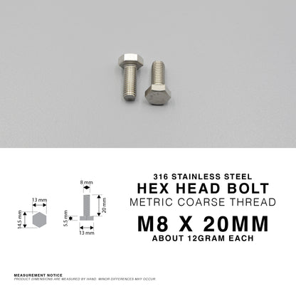 S316 Stainless Steel Hex Head Bolts Metric Coarse Thread M6 M8 M10 M12 Marine
